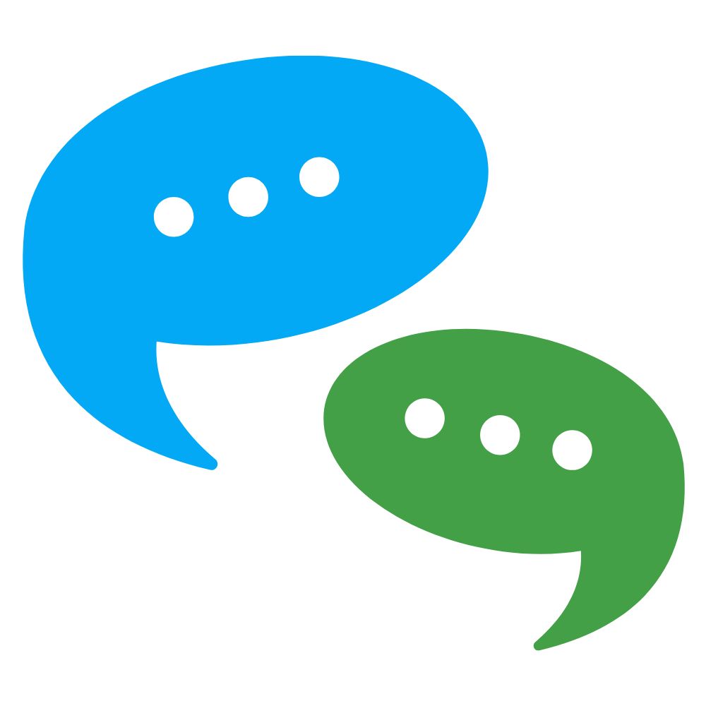 A graphic of a large blue speech bubble in the top left and a smaller green speech bubble in the bottom right