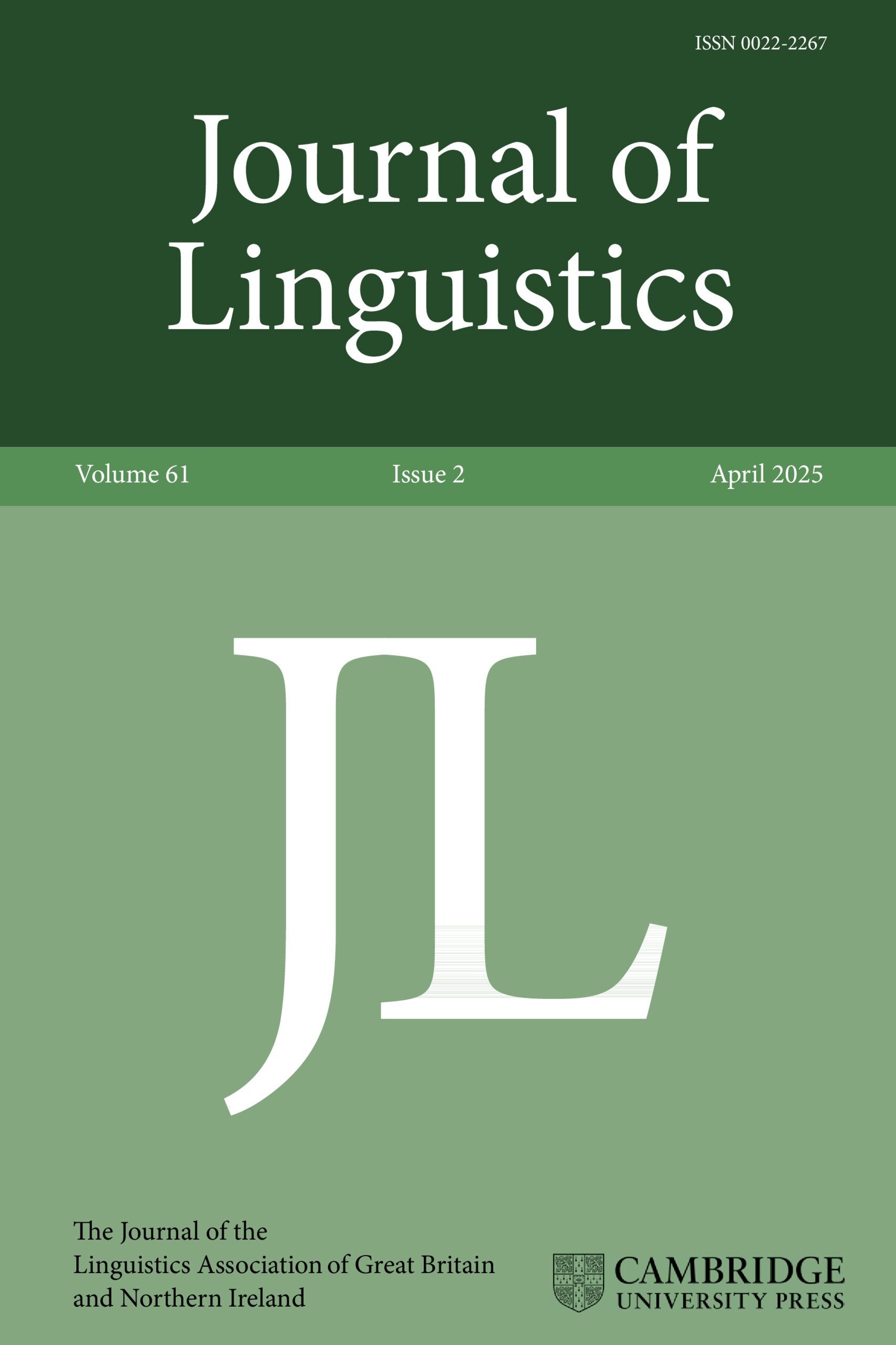 Journal of Linguistics cover of Volume 61, Issue 2 (April 2025)