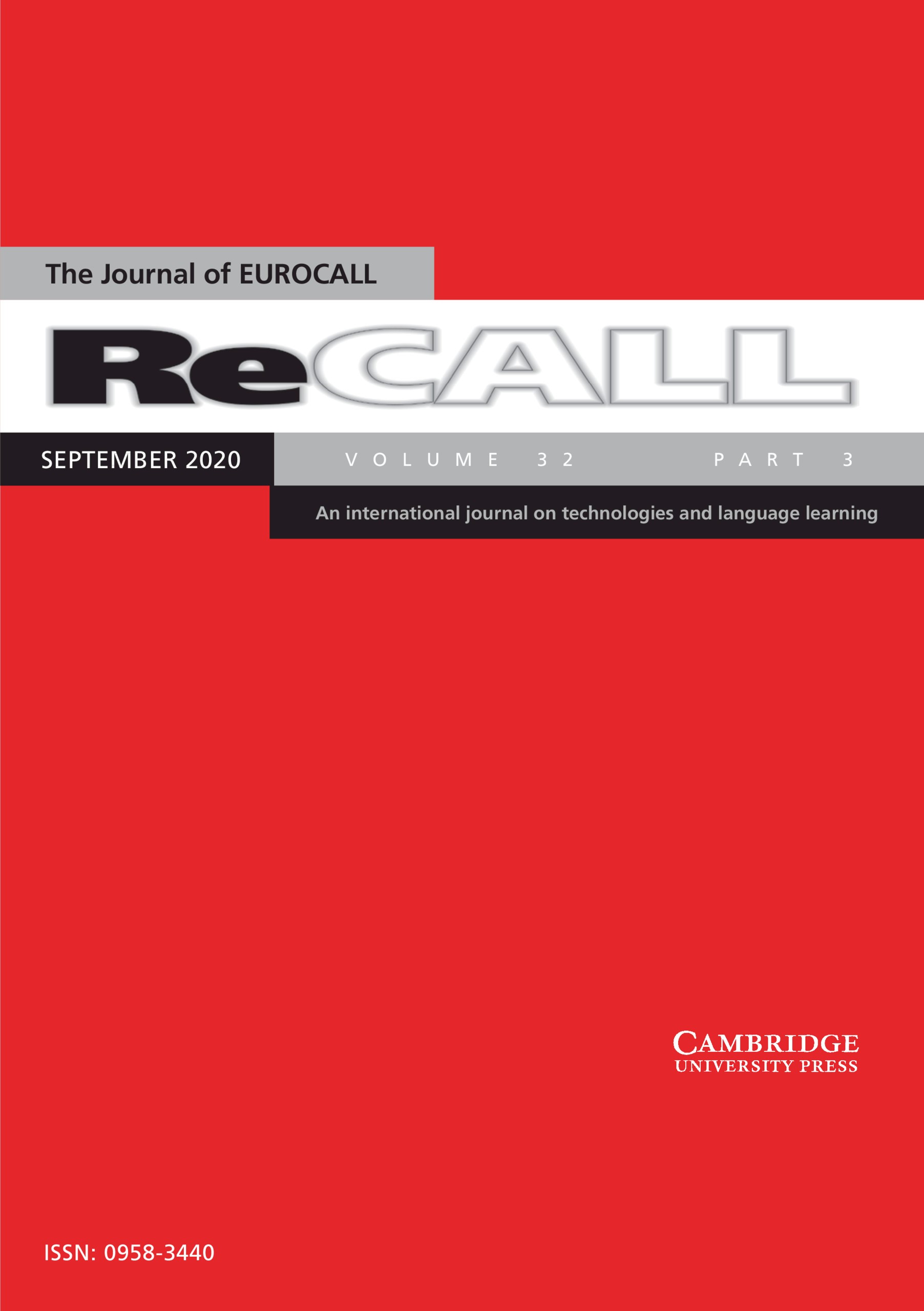 ReCALL cover of Volume 32, Part 3 (September 2020)